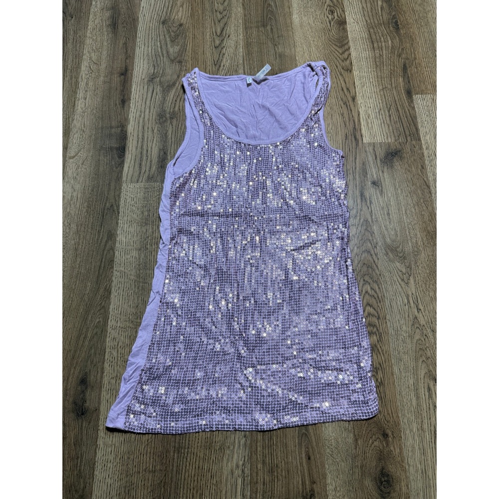 Studio Y Tank Top Women Small Purple Sequin Scoop Neck Sleeveless Excellent